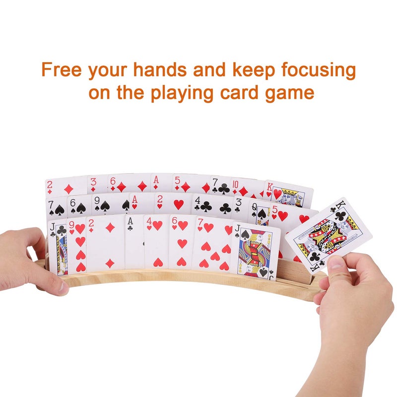 Exqline Curved Wooden Playing Card Holder Tray Rack Organizer Set of 2 Solid Card Holder for Kids Seniors - 13.8 x 1.9 x 2.4 Inch for Bridge Canasta Strategy Card Playing - Image 3